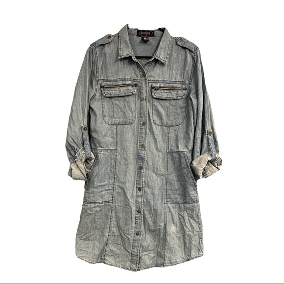 SpoonJeans Denim Chambray Button Down Dress Size Medium - Picture 1 of 3